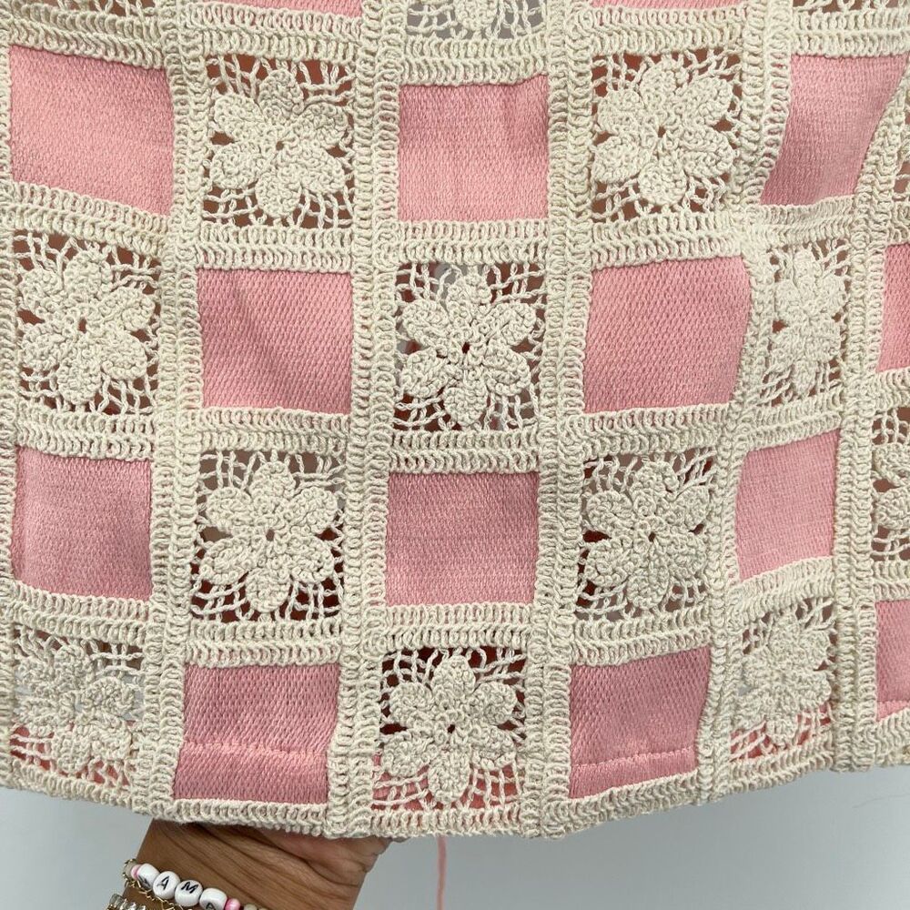 Emory Park Crochet Lace Tie Front Vest Small Pink Boho Festival Cottagecore - Picture 9 of 12